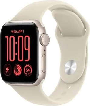 Apple Watch SE 3 GPS 40mm Smartwatch | Starlight Aluminum Case, Sand Sport Band - S/M. Fitness + Sleep + Cycle Tracking, Heart Rate, Vitals, Safety