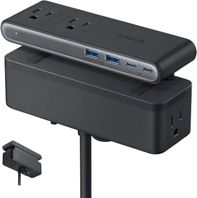 Anker Nano Power Strip, Desk Clamp, 70W Max, 1500J Surge Protector, 2 USB C