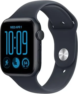 Apple Watch SE 3 GPS 44mm Smartwatch | Midnight Aluminum Case, Navy Blue Sport Band - M/L. Fitness + Sleep + Cycle Tracking, Heart Rate, Vitals, Safety