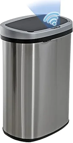BestOffice | 13 Gallon Stainless Steel Trash Can with Lid | Steel | Automatic Touchless Garbage Can | Odor Control | Modern Oval Design | Easy to Clean | For Kitchen, Bathroom, Office or Home