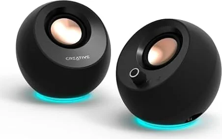 Creative Pebble Pro, 2.0 USB-C Desktop Speakers, RGB, Black | 2.0 desktop speakers, Bluetooth, USB-C, RGB Lighting, Clear Dialog, Stereo Speakers, Desktop Audio, PC Speakers, Black
