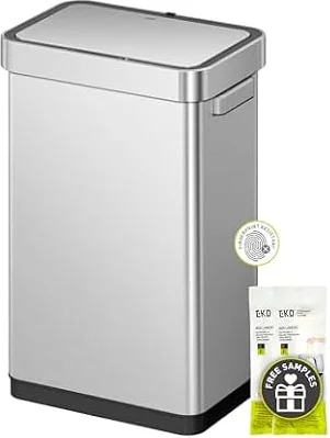EKO 13.2 Gallon Touchless Motion Sensor Kitchen Trash Can, Matte Stainless | 50L| Stainless Steel | Soft-Close | Fingerprint-Resistant |Deodorizer Compartment | Automatic Garbage Can| Recycling Bin