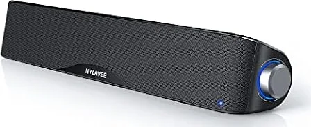 Nylavee Computer Speakers for Desktop PC, Bluetooth & AUX PC Sound Bar | 4-Driver Hi-Fi Stereo Sound, USB A/C Power, Built-in Mic and Headphone Jack, PC Speakers for Desktop, Laptop, Monitor