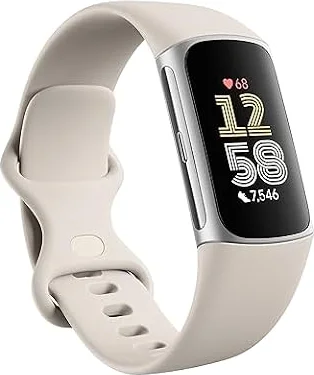 Google Fitbit Charge 6 - Fitness Tracker - Porcelain/Silver | Google apps, heart rate on exercise equipment, 3-month Google Health Premium membership included, small and large bands