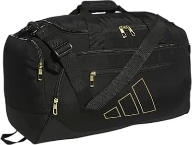 adidas Defender Duffel Bag, Black/Gold Metallic, OSFA | Ventilated Shoe Compartment, Adjustable Shoulder Strap, Rolls With Your Suitcase, Built To Last, Gym & Travel Ready