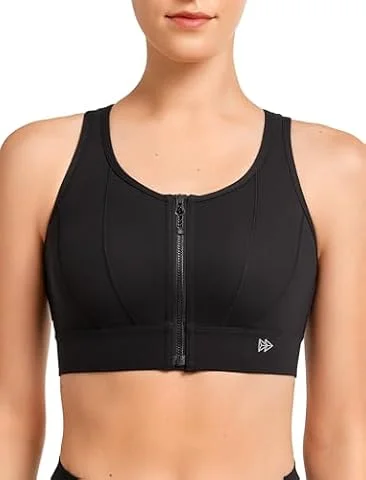 Yvette Front Closure High Impact Sports Bra for Women,Black,L D/DDD | Cup Sizes A to DDD Up to 5XL, Sewn in Pads, No Underwire, Breathable Fabric Moisture-Wicking, Easy on and off, Full Coverage