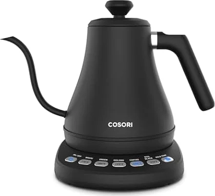 Cosori Gooseneck Electric Kettle with Temperature Control, 0.8L, Black | No Plastic Contact with Water, 5 Presets, 60-Min Keep Warm, Pour Over Coffee & Tea, Stainless Steel Interior, 1200W