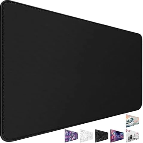 31.5" x 15.7" Waterproof Fabric Desk Pad Large Mouse Pad Office Game, Black | Stitched edges,non-slip base,smooth surface,perfect for gamers designers remote workers daily office tasks