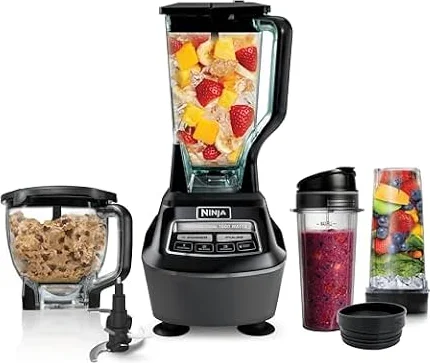 Ninja Kitchen System Pro, 1500W, 72oz Pitcher, 8-Cup, Black, BL770 | 1500W all-in-one blends smoothies, processes salsa & dough. 72-oz pitcher, 8-cup processor bowl, (2) 16-oz cups.