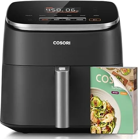 Cosori TurboBlaze Air Fryer, 9-in-1, 6 Qt, PFAS-Free Ceramic Coating | 90°-450°F, 5 Fan Speeds, Air Fry, Roast, Broil, Frozen, Bake, Dry, Proof, 95% Less Oil, Safety Lock, Dishwasher-Safe, 1725W