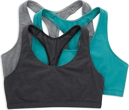 Hanes Racerback Bralette Pack, Stretch Cotton Knit Low-Impact Bra, Moisture-Wicking Cotton T-Back Bra Top, 3-Pack