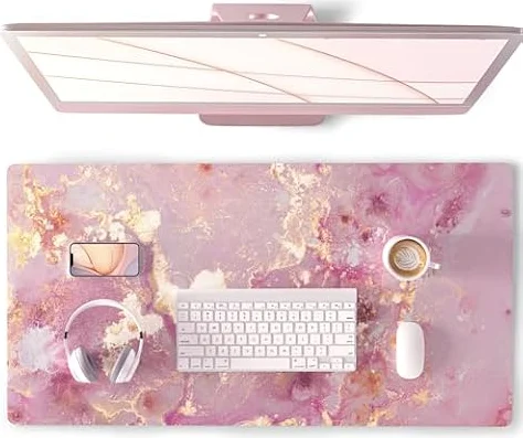QiyI PU Leather Large Mouse Pad, Office Decor, 31.5" x 15.7", Rose Gold | Desk Décor Accessories, Extended Size, Waterproof & Easy to Clean, Smooth Surface, Non Slip Desk Organization
