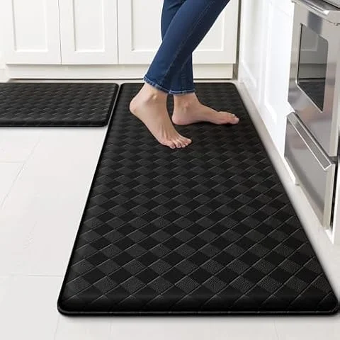 TranquilRelax 2-Piece Kitchen Mats, Cushioned Non-Slip Floor Mats, Black | Kitchen mats for floor, water-resistant anti fatigue mats for kitchen floor,laundry & entryway, 17.3 x 30 and 17.3 x 47 in