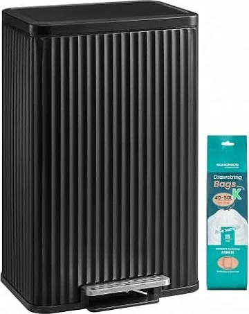 SONGMICS Trash Can, 13 Gallon (50 L), Stainless Steel, with Lid, Pedal | Garbage Can for Kitchen, with Soft Close, Removable Inner Bucket, 15 Trash Bags (Code K) Included, Ink Black ULTB586BZ01