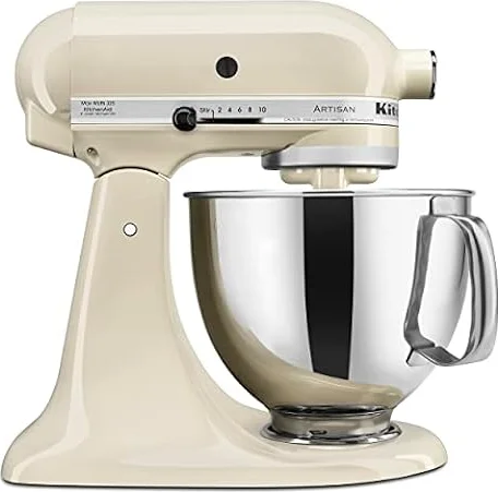 KitchenAid Artisan, 5-Qt Tilt Head Stand Mixer, KSM150PS, Almond Cream | Includes Pouring Shield for Mess-Free Mixing, 10 Speed Settings, Easily add Ingredients with the Tilt-Head Design
