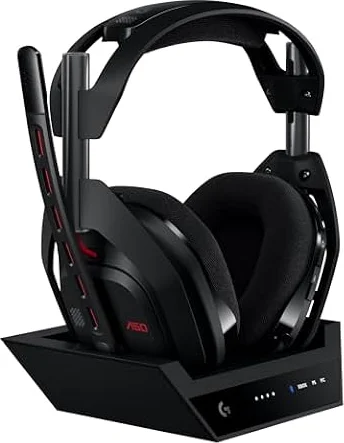 Logitech G Astro A50 Multi-Platform Wireless Gaming Headset - Black | For PS5, Xbox, PC, Switch - PLAYSYNC Audio Switcher, <16 bit/48kHz (Console), <24 bit/48 kHz (PC), <24hr Battery, 2.4GHz & BT