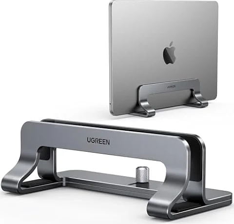 UGREEN Vertical Laptop Stand Holder for Desk Compatible with MacBook Pro, MacBook Air Stand Vertical Aluminum Adjustable for Up to 17.3 Inch Gaming Laptop, Gray