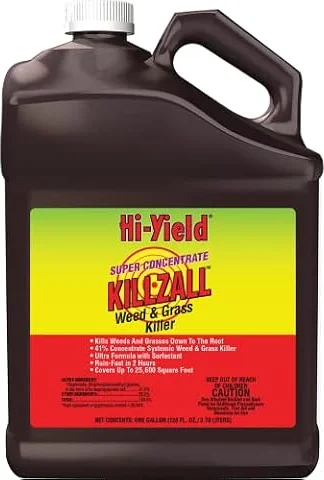 Hi-Yield (33693) Super Concentrate Killzall Weed & Grass Killer, 1 gal | Glyphosate 41% super concentrate - Kills weeds & grasses to root, mixes to treat large areas, 1 gal - Serious DIYers