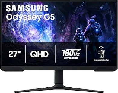 Samsung 27" Odyssey G5 (G51F) Series QHD (1440P) Gaming Monitor | 180Hz, 1ms, AMD FreeSync, HDR10, Height Adj Stand, Black Equalizer, Virtual Aim Point, Auto Source Switch+ (LS27FG512ENXZA)