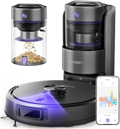 Airzeen Bagless Robot Vacuum and Mop Self-Emptying for Pet Hair/Carpet | 45-Day Hands-Free Cleaning, LiDAR Navigation, 6000Pa Suction, Home Mapping, Customizable Cleaning Settings, App/Alexa Control