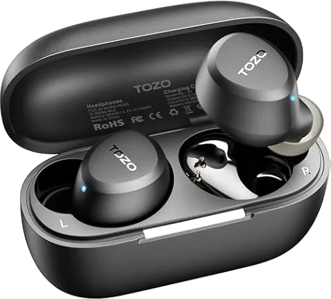 TOZO A1 Wireless Earbuds Bluetooth 5.3 Light Weight in Ear Headphones | IPX5 Waterproof,2 Mics for AI Calls,Immersive Premium Sound Bass Headset with Charging Case,32 EQ via App Black