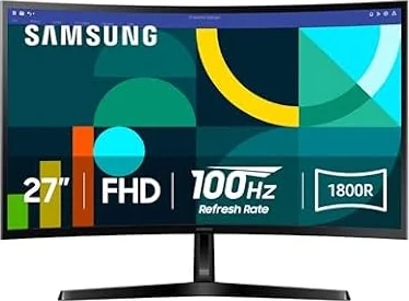 Samsung 27" Essential S3 (S36GD) Series FHD 1800R Curved Computer Monitor | 100Hz, Game Mode, Advanced Eye Comfort, HDMI and D-sub Ports (LS27D366GANXZA)