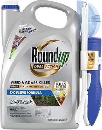 Roundup Dual Action Weed & Grass Killer + 4 Mo. Preventer, Wand, 1.33 gal. | Weed Killer Spray with Sure Shot Wand, Kills Existing Weeds and Grasses Down to the Roots, For Patios, Driveways, Sidewalks