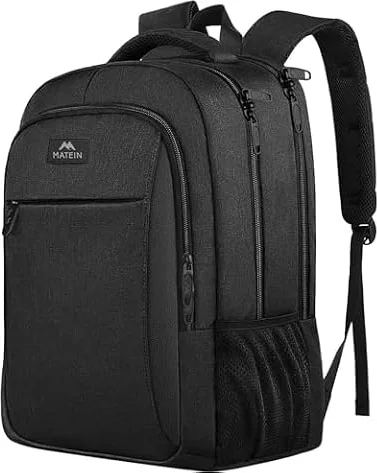 MATEIN Business Laptop Backpack, 15.6 Inch Travel Work Bag for Men Women | Water Resistant Daypack, Personal Item Bag Size, Anti Theft Pocket, Luggage Strap, Computer Backpack for Work College, Black
