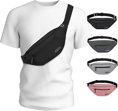 MAXTOP Large Fanny Pack for Women Men Crossbody Bag with 4-Zipper Pockets | Hands-Free,Multiple pockets,Key Chain,Ideal for Traveling Running Sports Festival Workout Casual
