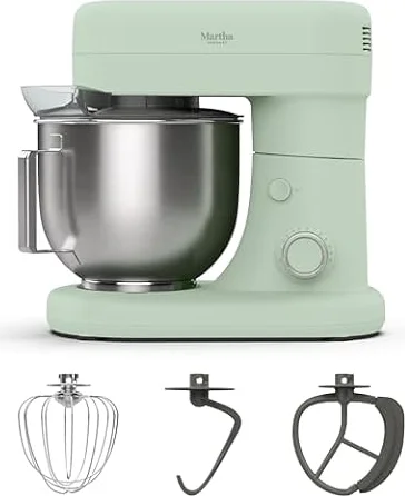 Martha Stewart 5.3QT Tilt Head Stand Mixer, 12 Speeds, Stainless Steel Bowl | Dough Hook, Stainless Whisk, Beater, Removable Splash Shield, Bread, Cake & Whipping, Electric Kitchen Mixer, Honeydew Green