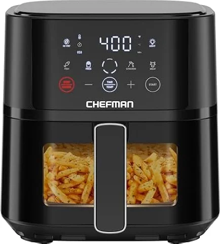 Chefman Air Fryer – 4 QT Compact Airfryer for Quick & Easy Meals, Features Hi-Fry Technology for Extra Crisp, Easy-View Window, Touch Controls with 4 Presets, Nonstick & Dishwasher Safe Basket - Black