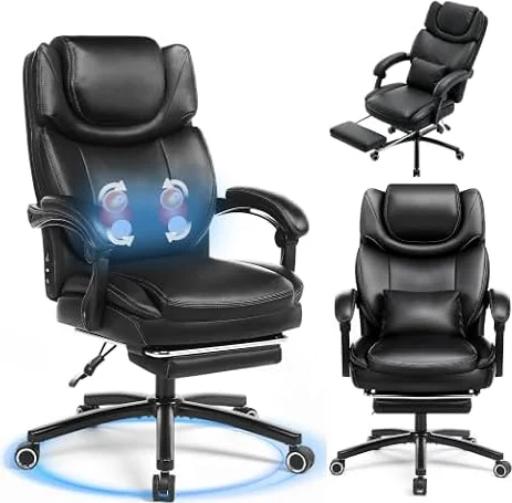 COLAMY Executive Office Chair with Heat Massage, Footrest & Lumbar Support