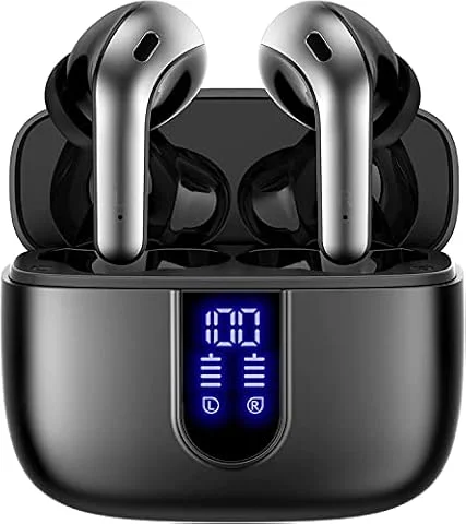 TAGRY Bluetooth Headphones True Wireless Earbuds 60H Playback LED Power Display Earphones with Wireless Charging Case IPX5 Waterproof in-Ear Ear buds with Mic for TV Smart Phone Laptop Computer Sports