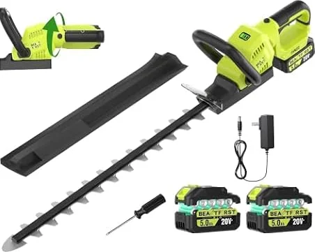 20V 22-Inch Hedge Trimmer Cordless with 2x5.0Ah Battery & Charger | Bush & Shrub Trimmer | 180° Rotatable Handle | 3/5" Double-Action Blade | Dual Safety Lock for Garden and Yard Care