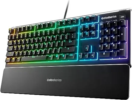 SteelSeries Apex 3 Gaming Keyboard - Black | 10-Zone RGB Illumination – IP32 Water Resistant – Premium Magnetic Wrist Rest (Whisper Quiet Gaming Switch)