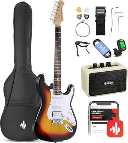 Donner DST-100S 39 Inch Full Size Electric Guitar Kit | Solid Body Sunburst, Beginner Starter, with Amplifier, Bag, Capo, Strap, String, Tuner, Cable, Picks