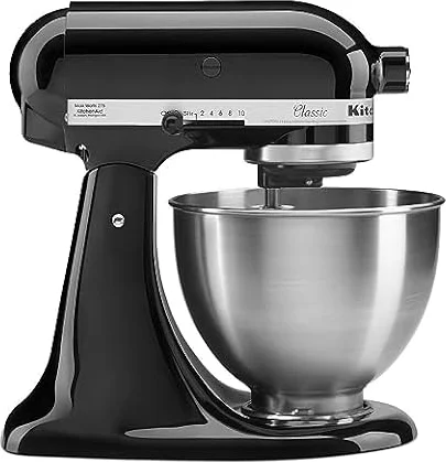 KitchenAid Classic Series 4.5 Quart Tilt-Head Stand Mixer K45SS, Onyx Black | 10 Speeds, Durable Metal construction, 59 Touchpoints for Thorough Mixing, Compatible with KitchenAid Attachments