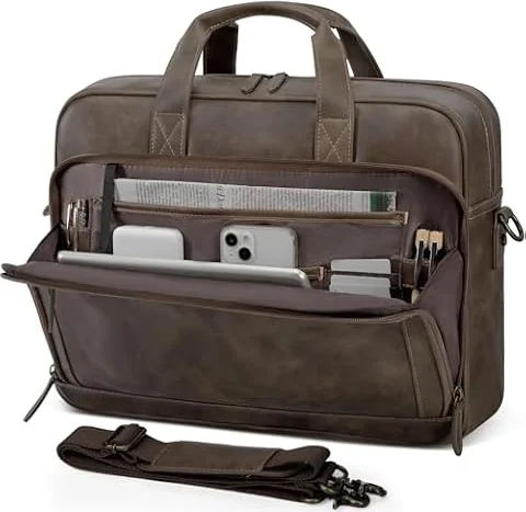 RAINSMORE Mens Laptop Bag 16 Inch Leather Briefcase Vintage Messenger Bag