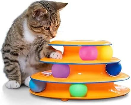 Catstages Tower of Tracks Interactive Cat Toy, 6 Spinning Balls, 10" x 5.3" | 3 Tiers of Tracks, Natural Hunting Instincts, Bat, Swat, Chase, Interactive Enrichment, Non-Slip Base, Indoor Cats & Kittens