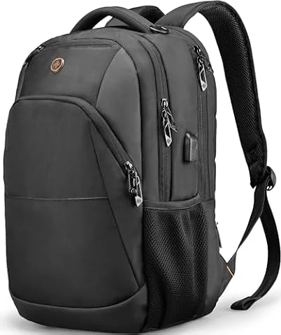 Swissdigital Design Backpack for Men & Women Fit 16-Inch Computer SD1670-01 | Travel Laptop Backpack, College Bag, Business Bag, with USB Charging Port, RFID Protetion Pocket, Water Bottle, Black, ANDWIL