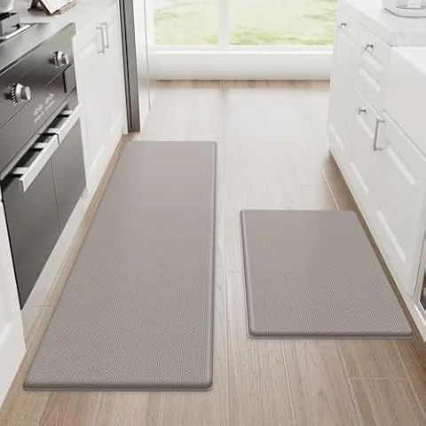 StepRite Kitchen Mats for Floor, 2-Piece Anti-Fatigue Kitchen Rugs, Khaki | 17.3" x 30" + 17.3" x 47", cushioned comfort, water-resistant, easy to clean, non-slip bottom, kitchen floor, standing desk