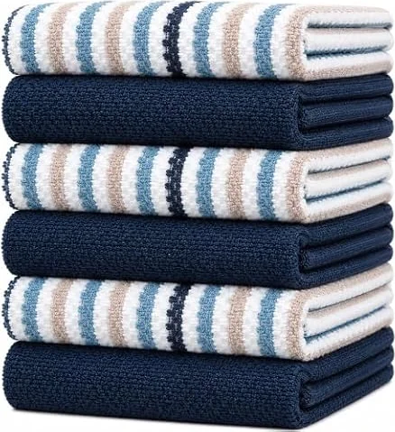 Bumble Kitchen Towels 6 Pack 100% Cotton Dish Towels, 16"x26" - Blue