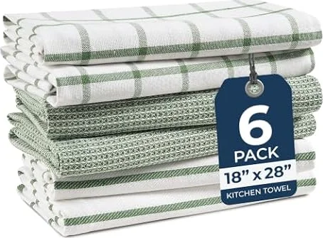 LANE LINEN 100% Cotton Kitchen Towels, Absorbent Dish Towels 6 Pack - Olive | Soft Tea Towels, Quick Drying Hand Towels for Kitchen, Durable Kitchen Towel Set, Great for Drying Hands & Wiping Spills