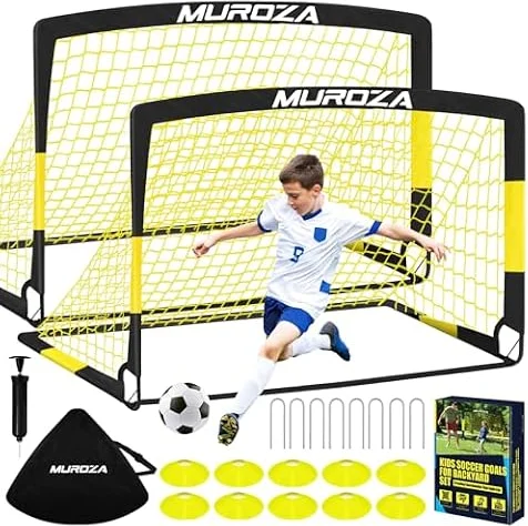 Soccer Goal, Kids Soccer Goals for Backyard Set, Pop Up Soccer Net | 2 Pack Portable Soccer Nets with Soccer Ball, Cones, Training Equipment for Youth Toddler Indoor Outdoor Sports Games