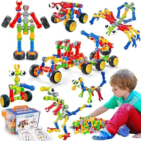 Qirptey Kids STEM Building Toys for 3 4 5 6 7 8+ Year Old Boy Birthday Gift | 125 Pcs Preschool Classroom STEM Activities, Portable Storage Box, Educational Engineering Creative Games, Gift for Ages 3+