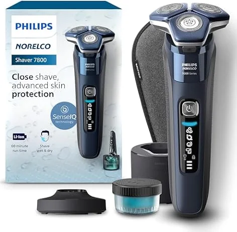 Philips Norelco 7800 Electric Shaver, Black | 45 SteelPrecision Blades, SenseIQ Technology, Nano SkinGlide coating, 360° Flexible Heads, Charging Stand, S7885/85