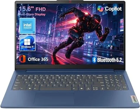 Lenovo 15.6" FHD Essential Laptop, Intel Processor, 8GB DDR5, 128GB Storage | 2026 Edition, Copilot AI, Office 365, Long Battery Life, WiFi 6, Anti-Glare Screen, Win 11