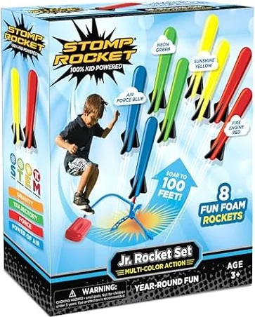 Stomp Rocket Jr Multi-Color Rocket Launcher for Kids, 8 Rockets | Fun Outdoor Toys for Boys & Girls, Ages 3 & Up - Soft Foam Blaster Set Soars Up to 100ft - STEM Toys for Outside & Backyard