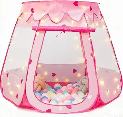 Crayline Pop Up Princess Tent with Star Light, Toys for Year Old Girl Birthday Gift, Girl Toys, Ball Pit for Girl Gift, Easy to Pop Up and Assemble(Pink)