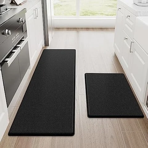 StepRite Kitchen Mats for Floor, 2-Piece Anti-Fatigue Kitchen Rugs, Black | 17.3" x 30" + 17.3" x 47", cushioned comfort, water-resistant, easy to clean, non-slip bottom, kitchen floor, standing desk